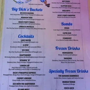 Drink menu