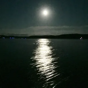 Beautiful part of the lake!  Smooth water. Full moon to guide us home.