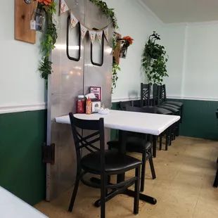 tables and chairs in a restaurant