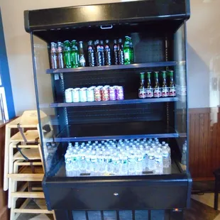 Beverage cooler by the front register.