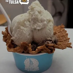 This is vanilla and  pony boy on a waffle bowl. It was delicious!