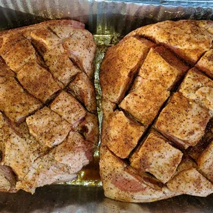 Pork shoulder seasoned/marinated and ready for the smoker