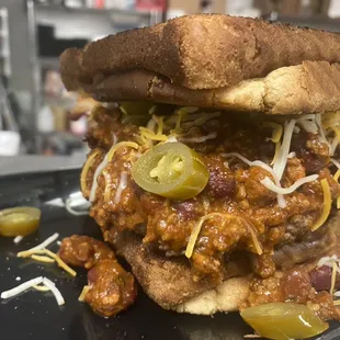 Grilled cheese chili burger