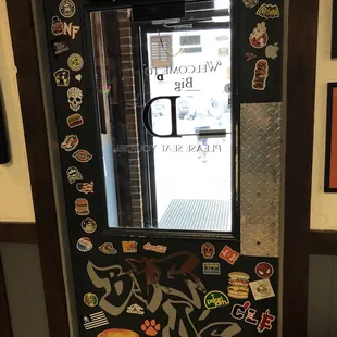 The stickers on the door are awesome!