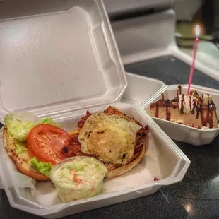 Tuscan Grilled Chicken (with an egg added) and some Mocha House Cheesecake