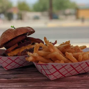 a burger and fries