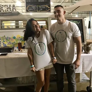 Sandy and Shawn modeling the Big Easy Bucha t-shirts!