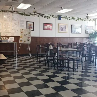 a black and white checkered floor