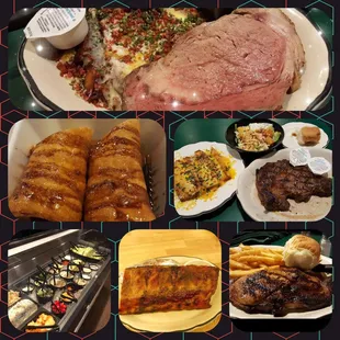 Old fashioned prime rib, fried cheesecake, top sirloin, homemade salad bar, and house smoked baby back ribs