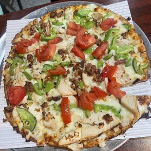 Chicken Bacon Ranch add Tomato, Onions and Bell Peppers 10"