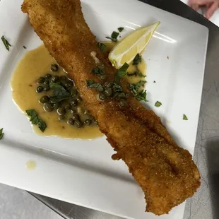 Breaded cod piccata