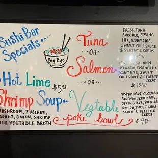 Sushi bar specials