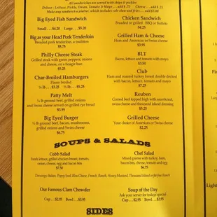 The Sandwiches, Soup &amp; Salads, and Sides Menu.