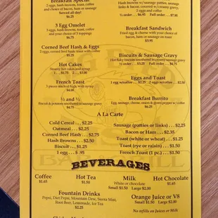 The Breakfast &amp; Beverages Menu.