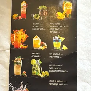 Cocktail menu