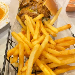 Fries and chicken sandwich