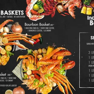 a variety of seafoods
