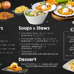 the menu for the big ez seafood