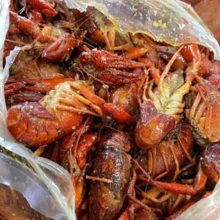 Crawfish bag - 3 lbs crawfish, 3 potatoes, 2 corn and sausage in EZ sauce