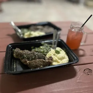 steak and mashed potatoes