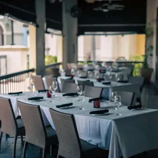 a long table set for a meal