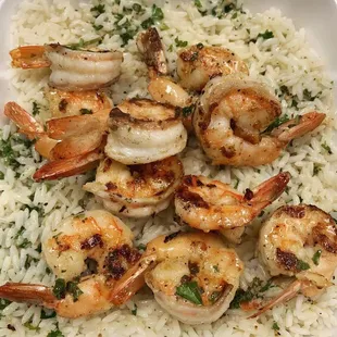 Grilled Jumbo Shrimp Over Rice - Comes with (2) Two Garlic Rolls