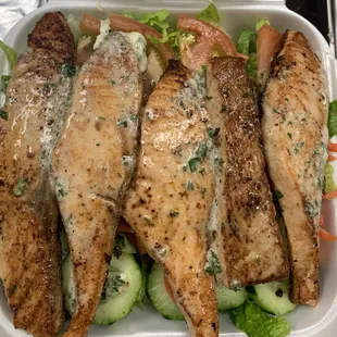 Grilled Salmon Salad with Garlic Butter w/ Dressing On the Side