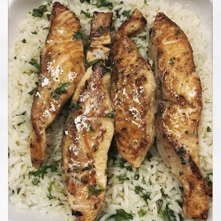 Grilled Salmon Over Rice