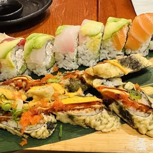 Spicy girl roll and rainbow roll