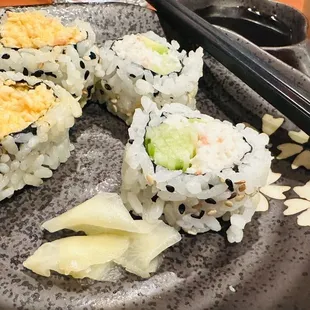 Spicy crab roll and California roll