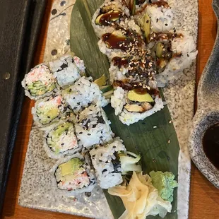 California and Eel/avocado rolls