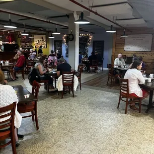 Super cute dining room, and lots of space between tables.
