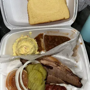 2 meat plate Potato Salad Pinto Beans