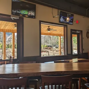 a table and chairs in a restaurant