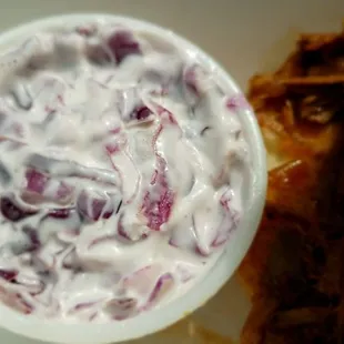 Docs coleslaw, creamy and good.