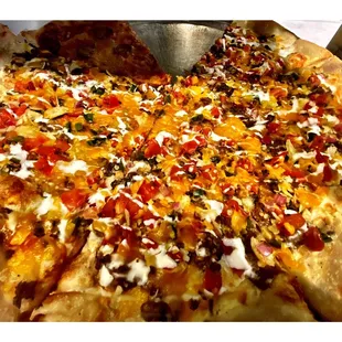 Steak Nachos Pizza @ Big G&apos;s Pizza. Assorted Pizza Slices Ready to Go!..Take Out&amp;Delivery! My Favorite Unconventional Pizza Place!Cool!