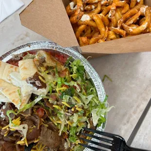 Gyro Rice Platter, Curly French Fries