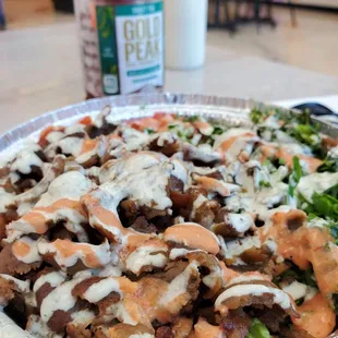 Beef &amp; Lamb gyro plate and an iced tea, no extras.