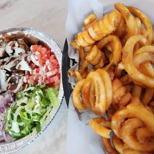 Lamb gyro with lettuce no rice and side of fries