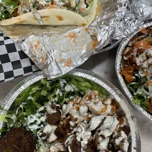 Big guy's mixed rice platters and wrap.