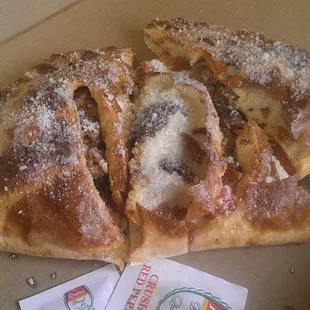 12 inch calzone with 3 (meat) toppings... Big and meaty. Hubby and I got full on this. $8.99
