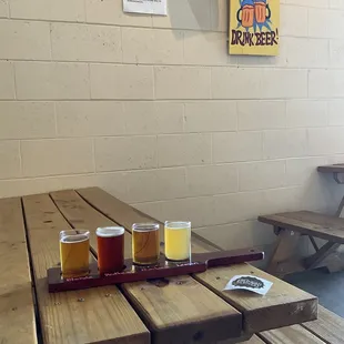 Flight inside taproom.