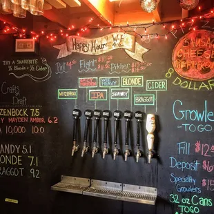 Menu board and taps.