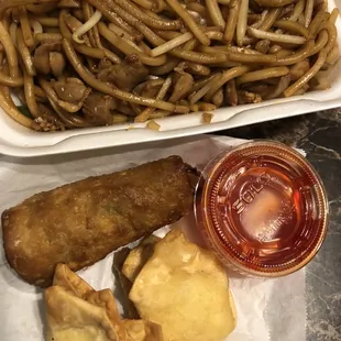 Egg roll and crab puffs