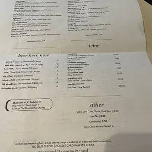 Drink menu