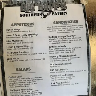 Dine in and To-Go menu