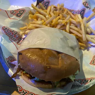 a burger and french fries