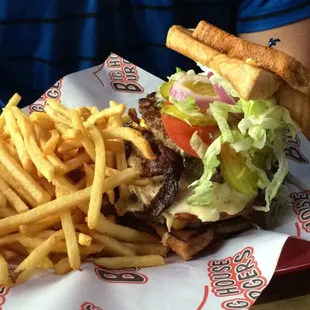 The Challenge Burger. Buns are grilled cheeses.