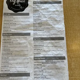 Breakfast menu