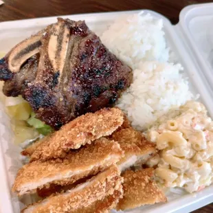 2 item combo with Hawaiian bed ribs and Katsu chicken.